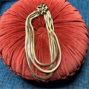 Vintage 5 Strand Snake Necklace Gold Tone Flower Clasp Statement Chain Necklace